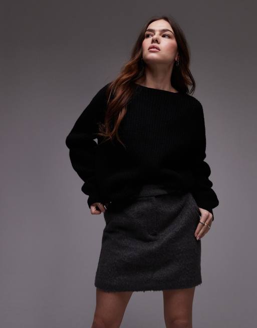 ARKET knitted mixed rib with low v back sweater in black