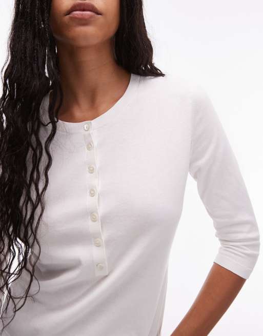 ARKET knitted rib henley top with long sleeves in white, 2 of 4