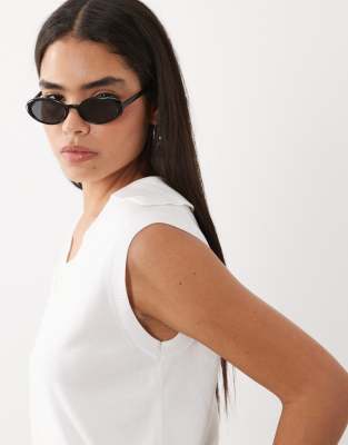 Arket Knitted Vest With Polo Collar In White
