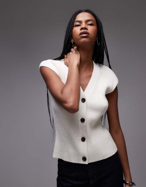 ARKET knitted waistcoat tank in off white - view 1