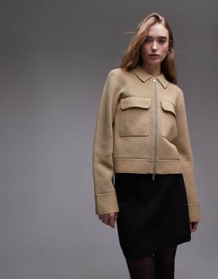 ARKET - Kompakte Utility-Strickjacke aus reiner Baumwolle in Dunkelbeige-Neutral