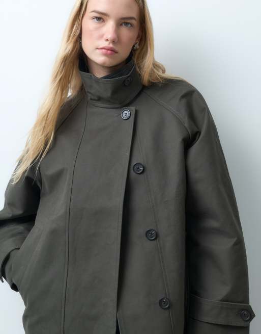 ARKET korte trenchcoat van gewaxt katoen met koord in kaki, 4 van 4