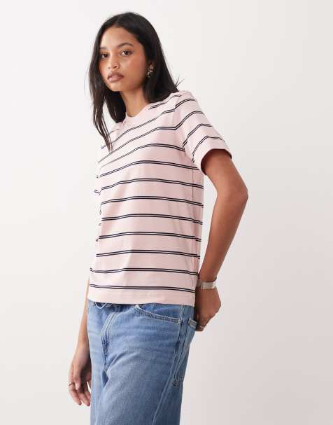 ARKET - Kortærmet lyserød T-shirt med brune striber - view 1