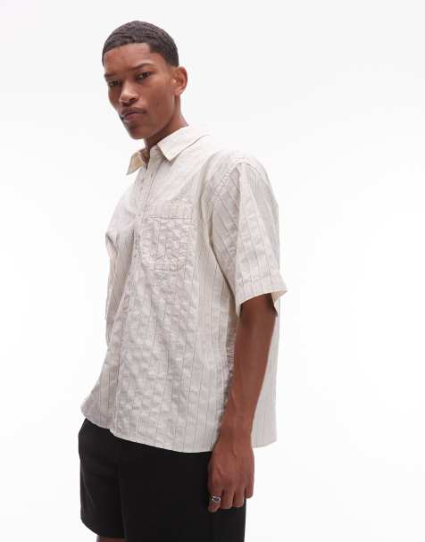 ARKET textured cotton dobby  oversized shirt in off white