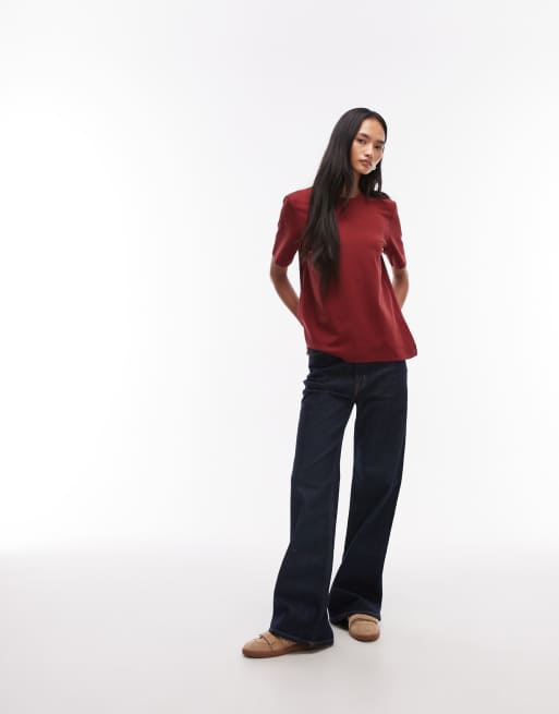 ARKET - Kraftig og bomuldsrig bordeauxrød T-shirt med stretch og korte ærmer samt interlock-syninger, 4 af 4
