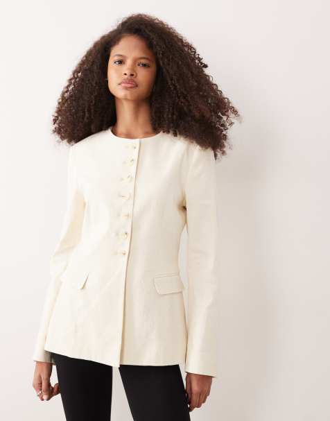 ARKET – Kragenloser Blazer aus Leinenmix in Wollweiß - view 1