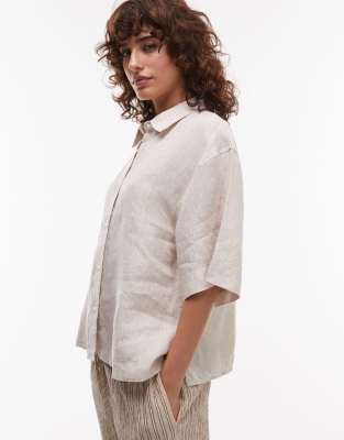 ARKET - Kurzärmlige Hemdbluse aus Leinen in Beige-Neutral