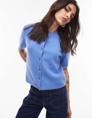 ARKET - Kurzärmlige Strickjacke aus Alpakawollmix in Blau