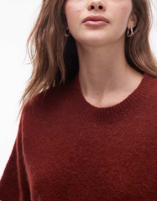 ARKET – Kurzärmliger Pullover in Rostbraun aus Alpaka-Wollmix, 3 von 4