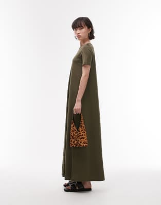 ARKET - Kurzärmliges Maxi-Säulenkleid aus reiner Baumwolle in Khaki-Marineblau