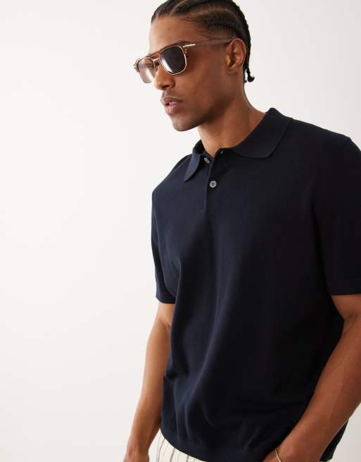 ARKET – Kurzärmliges Polohemd aus reiner Baumwolle in Marineblau, 3 von 5