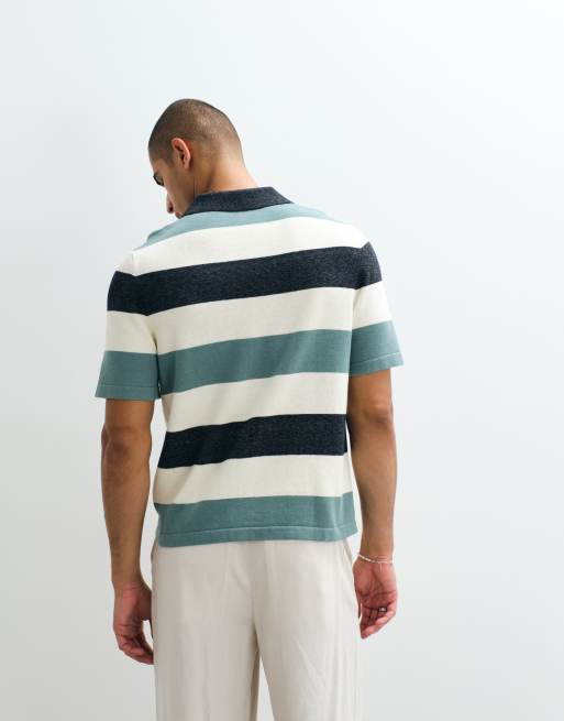 ARKET – Kurzärmliges, weiches Polohemd aus reiner Baumwolle in gestreiftem Blau, 4 von 5