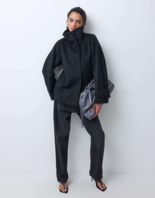 ARKET kurze karierte Jacke aus Wollmix mit einreihiger Knopfleiste in Schwarz, 2 von 5
