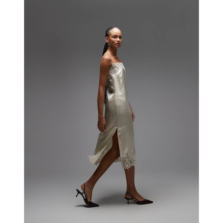 ARKET lace midi slip dress in light beige ASOS