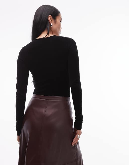 ARKET – Langärmliger Body aus reinem Samt in Schwarz mit tiefem V-Ausschnitt, 3 von 4