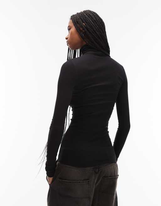 ARKET – Langärmliges, geripptes Oberteil aus transparentem Jersey in Schwarz mit Rollkragen, 3 von 4