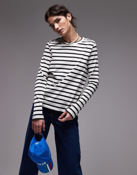 ARKET – Langärmliges T-Shirt in Wollweiß und Schwarz gestreift - view 1
