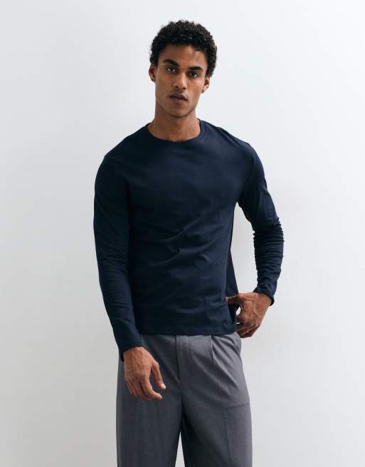 ARKET langærmet bomulds-T-shirt i marineblå, 2 af 5