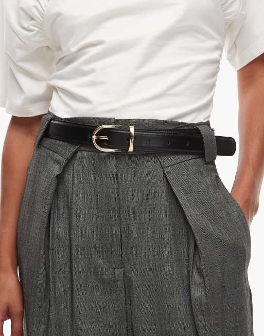ARKET leather belt with gold buckle in black
