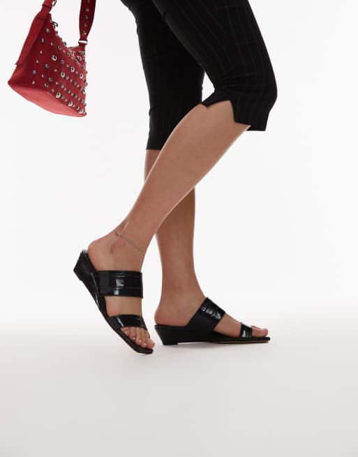 ARKET leather croc wedge sandal in black