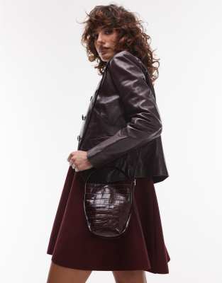 Arket ARKET leather cross body bucket bag with detachable strap in burgundy-Black