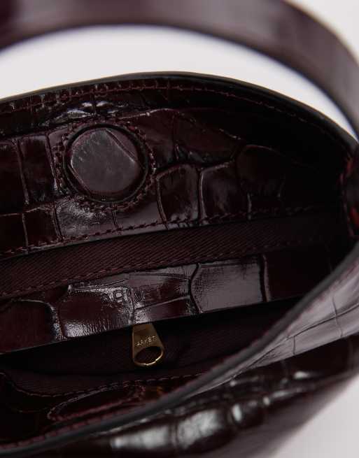 ARKET leather cross body bucket bag with detachable straps in burgundy, 3 of 4