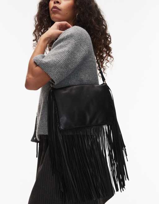black leather fringe backpack YVES SAINT LAURENT Calfskin Bag Leather Fringe Backpack  Women's