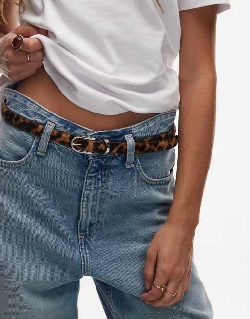 ARKET leather hairy leopard print belt with gold buckle in brown leo print