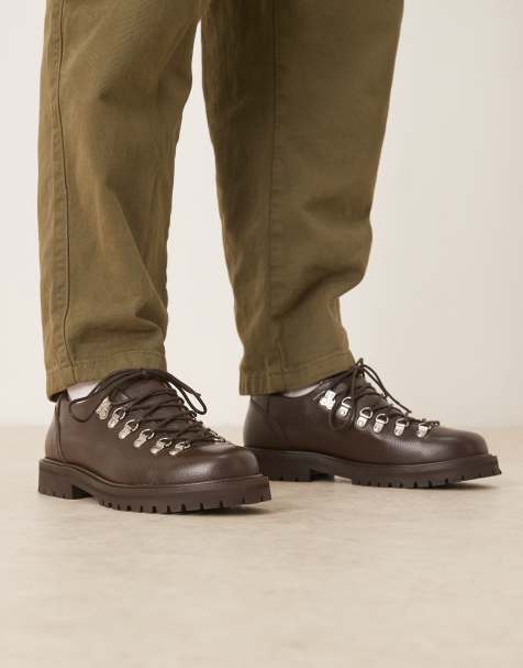 ARKET leather hiking short digby boot shoes in pebbled brown - view 1