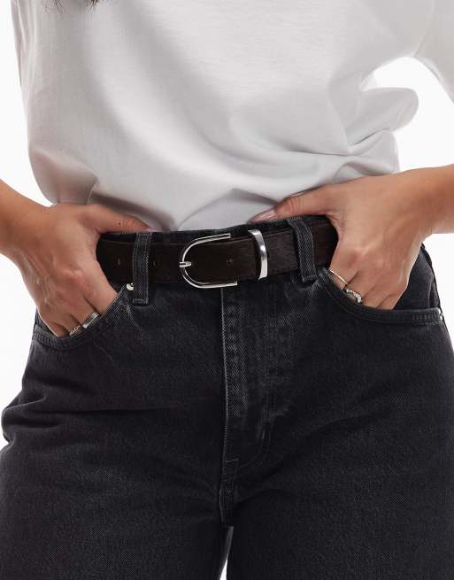 ARKET leather pony hair belt in dark brown