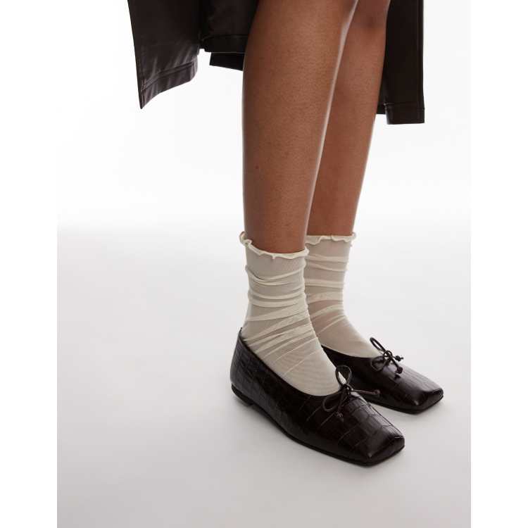 Brown croc flats clearance