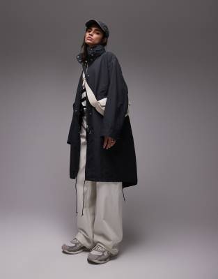 ARKET - Leichter, beschichteter Longline-Utility-Parka in Grau mit verstaubarer Kapuze