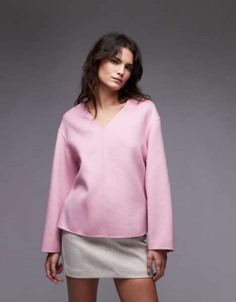 ARKET light double wool cocoon top with long sleeves in pink - view 1