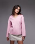 [Arket] ARKET light double wool cocoon top with long sleeves in pink 32 PINK