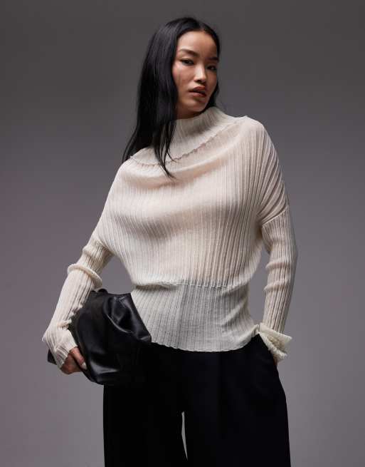 ARKET light weight wide rib turtle neck jumper in off white