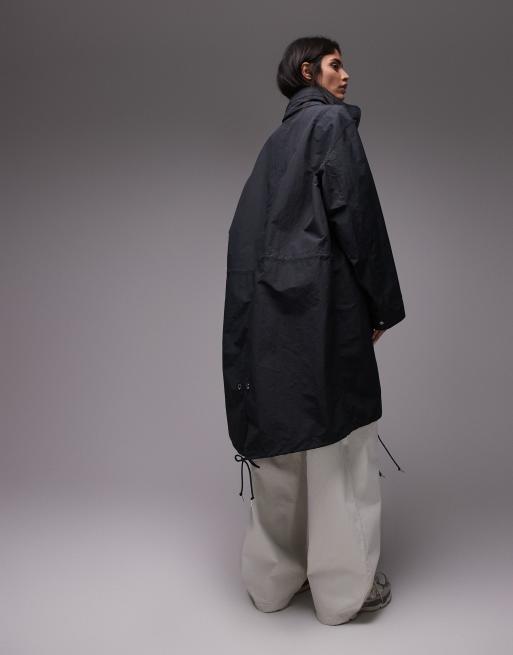 ARKET lightweight coated longline utility parka with foldaway hood