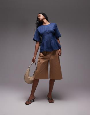 Arket Lightweight Denim Blouse With Pleated Bodice In Blue