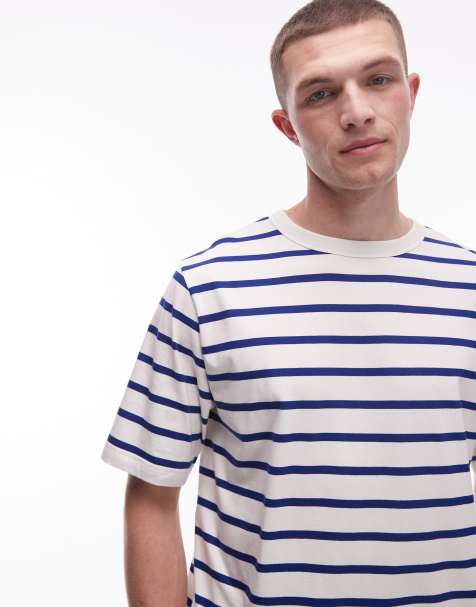 ARKET lightweight jersey oversized T-shirt in blue and white stripes - view 1