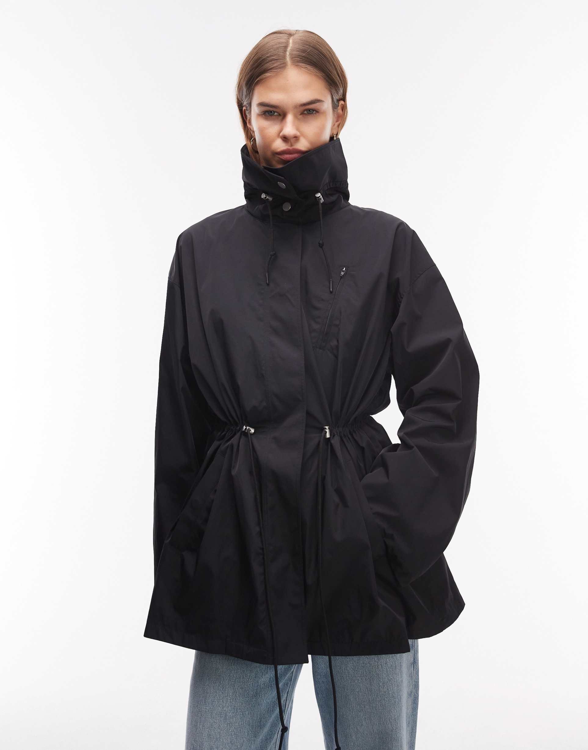arket lightweight parka trench jacket in black