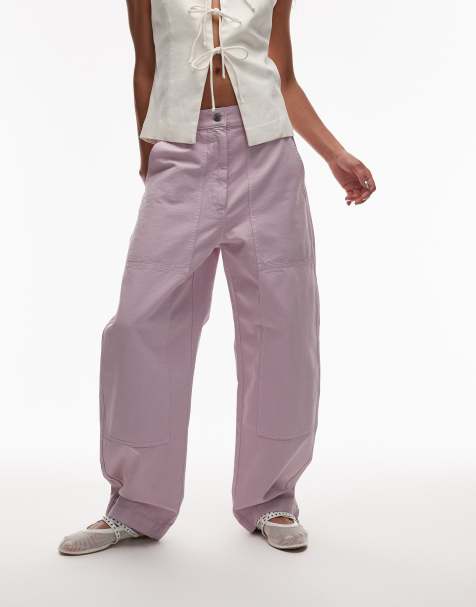 ARKET workwear trousers with triple stitch detail in washed lilac 