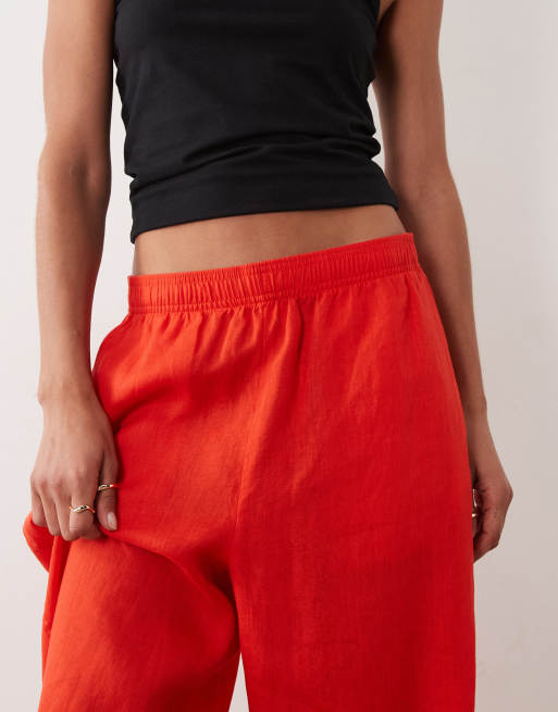 ARKET linen barrel leg linen trousers in red, 3 of 5