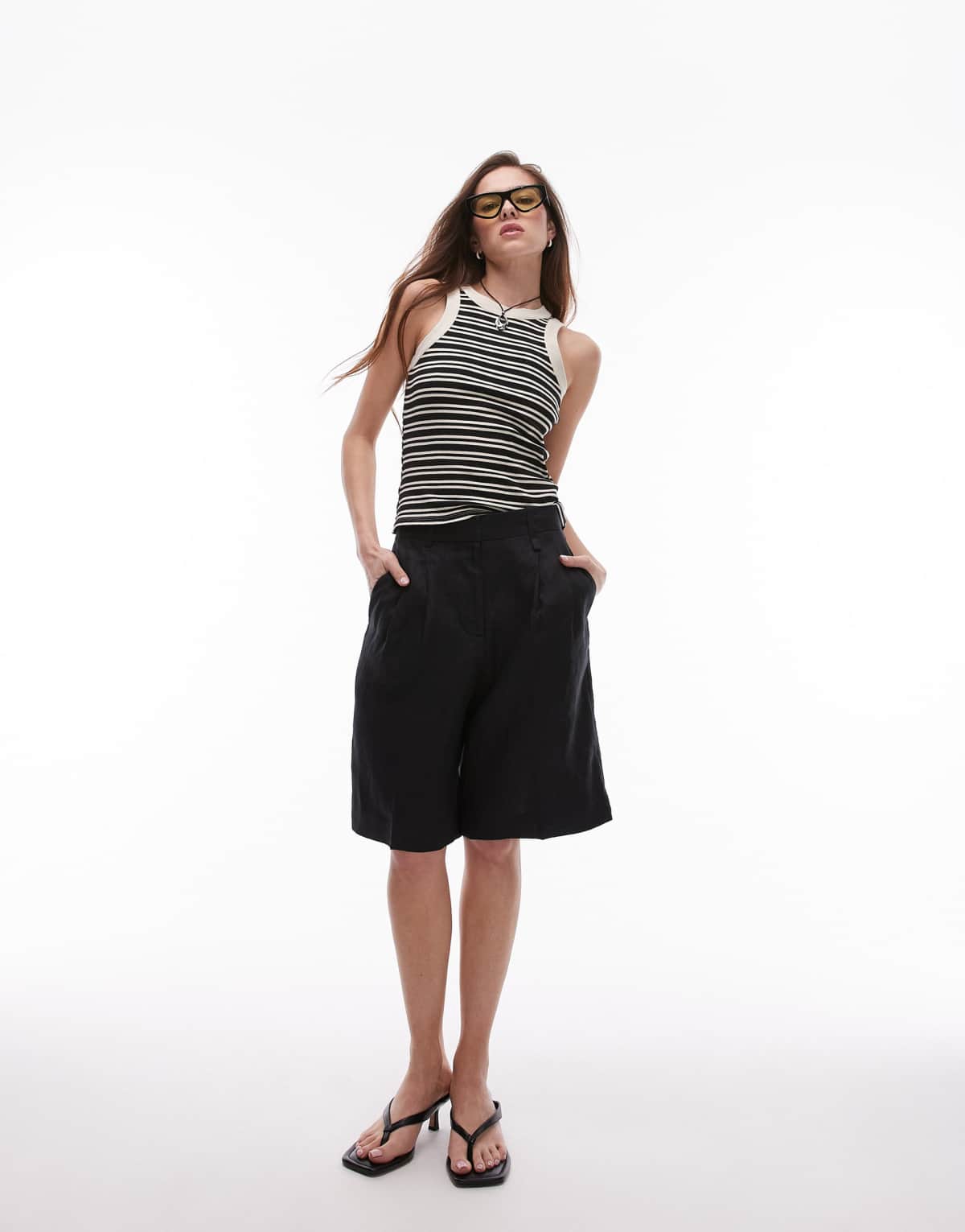 ARKET linen bermuda shorts with tailored waistband in black