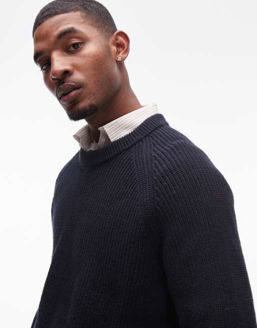ARKET linen blend knitted sweater in navy blue