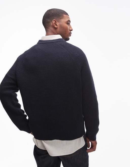 ARKET linen blend knitted sweater in navy blue