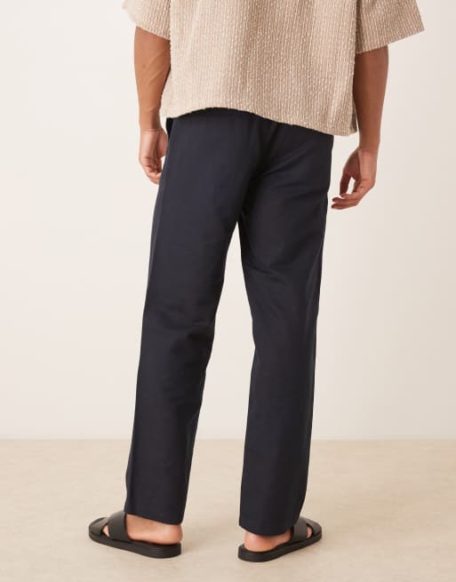 ARKET linen blend pants in navy blue, 5 of 5