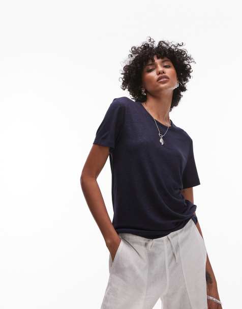 ARKET linen blend relaxed t-shirt in dark blue - view 1