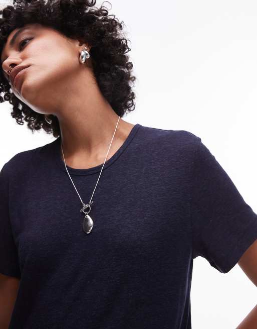 ARKET linen blend relaxed T-shirt in dark blue, 3 of 4