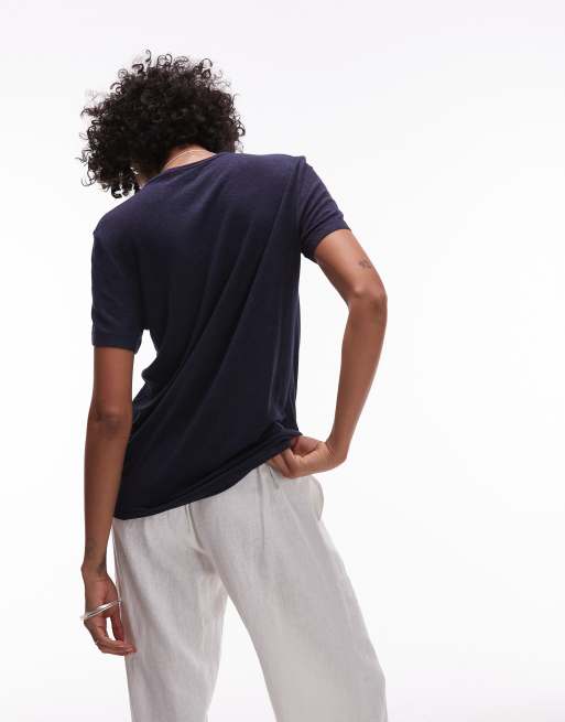 ARKET linen blend relaxed T-shirt in dark blue, 4 of 4