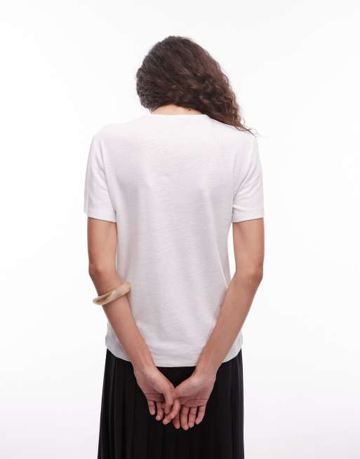 ARKET linen blend relaxed t-shirt in white, 4 of 4