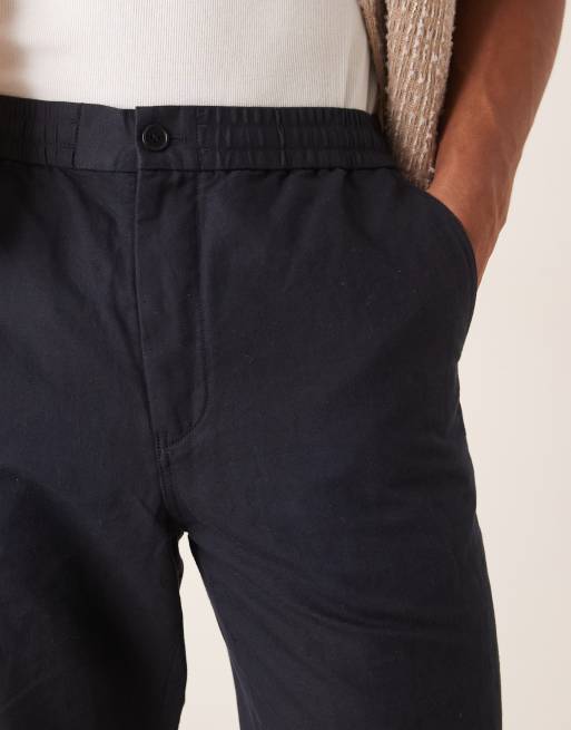 ARKET linen blend trousers in navy blue, 3 of 5